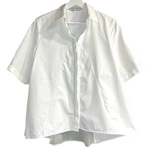 Alexis | White Short Sleeve Minimalist Relaxed Classic Button Up Blouse Size M
